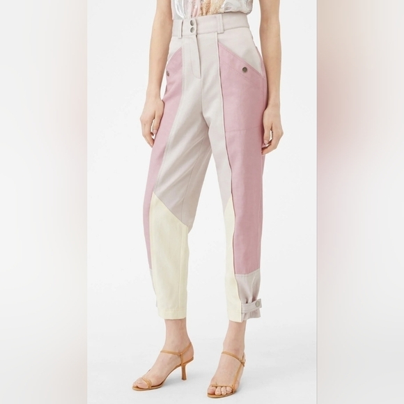 REBECCA TAYLOR COLOR BLOCK TWILL PANT TAPERED LEGS IN MULTI COMBO SIZE 0 - Picture 4 of 16